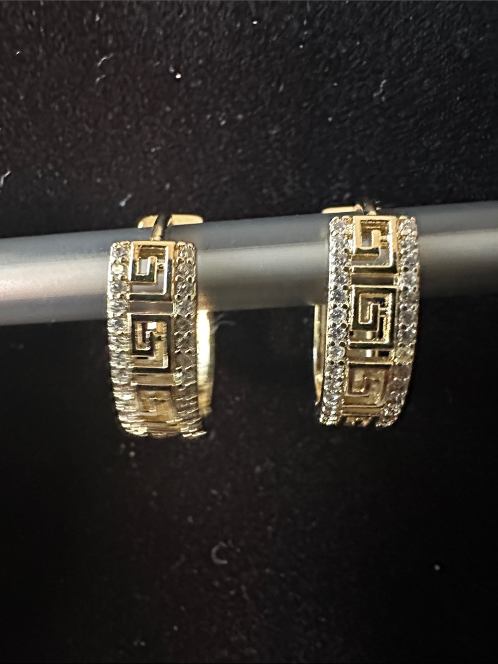 Gold Greek Key Pavé Hoop Earrings - Elegant Women's Jewelry